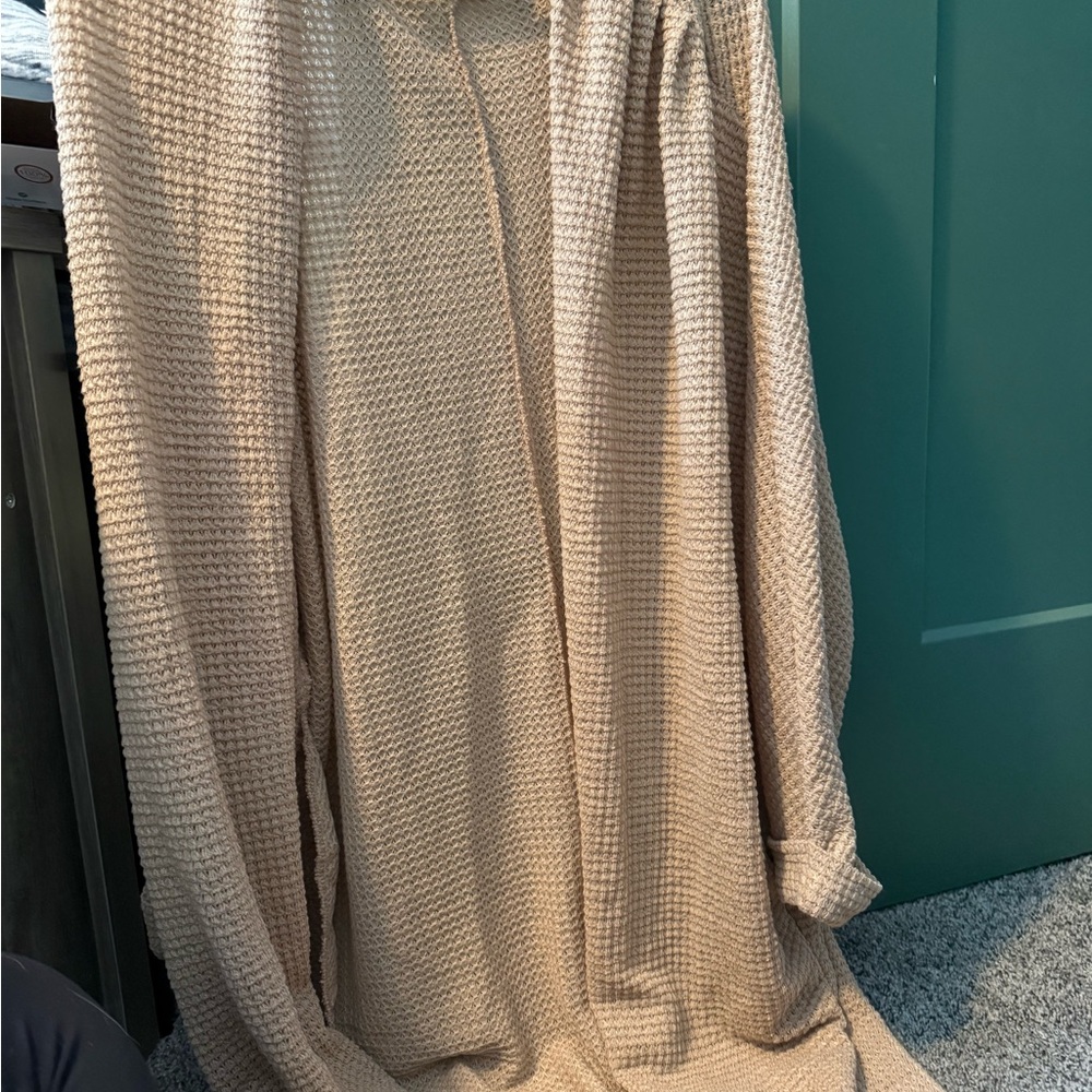 Beige Waffle Knit Cardigan